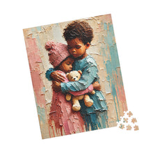 Load image into Gallery viewer, Wrapped in Love – Heartwarming Children & Teddy Bear Jigsaw Puzzle | Textured Childhood Art (110, 252, 520, 1014-piece)
