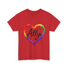 Load image into Gallery viewer, Ally Rainbow Heart Pride T-Shirt | LGBTQ+ Support & Inclusion Graphic Unisex Heavy Cotton Tee