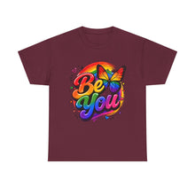 Load image into Gallery viewer, Be You Rainbow Butterfly Pride Shirt | Colorful LGBTQ+ Inspirational Unisex Heavy Cotton Tee