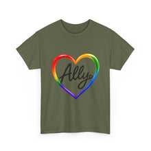 Load image into Gallery viewer, Ally Rainbow Heart Pride T-Shirt | LGBTQ+ Support & Inclusion Graphic Unisex Heavy Cotton Tee