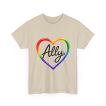 Load image into Gallery viewer, Ally Rainbow Heart Pride T-Shirt | LGBTQ+ Support & Inclusion Graphic Unisex Heavy Cotton Tee