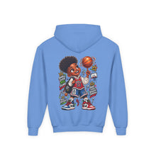 Load image into Gallery viewer, Small Dude Big Plans Boys Basketball Hoodie | Motivational Kids Graphic Youth Heavy Blend Hooded Sweatshirt