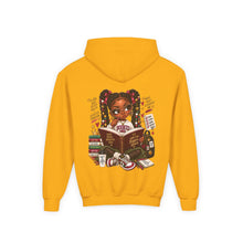 Load image into Gallery viewer, Booked for a Brighter Me Girls Hoodie | Inspirational Reading & Big Dreams Youth Heavy Blend Hooded Sweatshirt