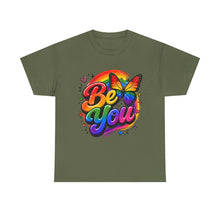 Load image into Gallery viewer, Be You Rainbow Butterfly Pride Shirt | Colorful LGBTQ+ Inspirational Unisex Heavy Cotton Tee