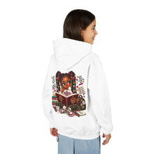 Load image into Gallery viewer, Booked for a Brighter Me Girls Hoodie | Inspirational Reading & Big Dreams Youth Heavy Blend Hooded Sweatshirt