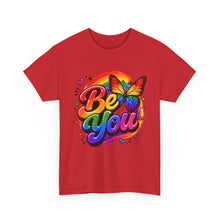 Load image into Gallery viewer, Be You Rainbow Butterfly Pride Shirt | Colorful LGBTQ+ Inspirational Unisex Heavy Cotton Tee