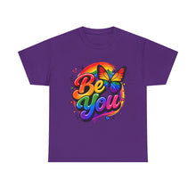 Load image into Gallery viewer, Be You Rainbow Butterfly Pride Shirt | Colorful LGBTQ+ Inspirational Unisex Heavy Cotton Tee