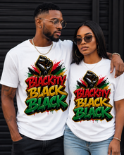 Load image into Gallery viewer, Blackity Black Black T-Shirt | Juneteenth Black Pride Graffiti Streetwear TeeUnisex Heavy Cotton Tee