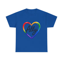 Load image into Gallery viewer, Ally Rainbow Heart Pride T-Shirt | LGBTQ+ Support & Inclusion Graphic Unisex Heavy Cotton Tee
