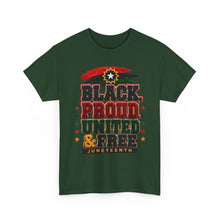 Load image into Gallery viewer, Black, Proud, United & Free Chenille Patch Juneteenth Unisex Heavy Cotton Tee