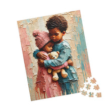 Load image into Gallery viewer, Wrapped in Love – Heartwarming Children & Teddy Bear Jigsaw Puzzle | Textured Childhood Art (110, 252, 520, 1014-piece)