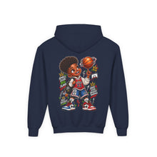 Load image into Gallery viewer, Small Dude Big Plans Boys Basketball Hoodie | Motivational Kids Graphic Youth Heavy Blend Hooded Sweatshirt