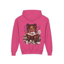 Load image into Gallery viewer, Booked for a Brighter Me Girls Hoodie | Inspirational Reading & Big Dreams Youth Heavy Blend Hooded Sweatshirt