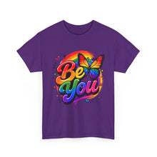 Load image into Gallery viewer, Be You Rainbow Butterfly Pride Shirt | Colorful LGBTQ+ Inspirational Unisex Heavy Cotton Tee