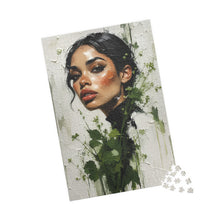 Load image into Gallery viewer, Rooted in Beauty – Botanical Woman Portrait Jigsaw Puzzle | Sage Green Textured Floral Art Puzzle (110, 252, 520, 1014-piece)