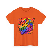 Load image into Gallery viewer, Be You Rainbow Butterfly Pride Shirt | Colorful LGBTQ+ Inspirational Unisex Heavy Cotton Tee