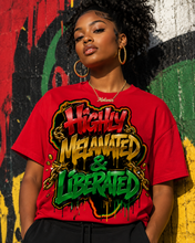 Load image into Gallery viewer, Highly Melanated & Liberated Graffiti Streetwear T-Shirt | Juneteenth Pride Unisex Heavy Cotton Tee