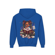 Load image into Gallery viewer, Booked for a Brighter Me Girls Hoodie | Inspirational Reading &amp; Big Dreams Youth Heavy Blend Hooded Sweatshirt
