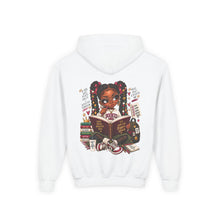 Load image into Gallery viewer, Booked for a Brighter Me Girls Hoodie | Inspirational Reading &amp; Big Dreams Youth Heavy Blend Hooded Sweatshirt
