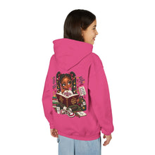 Load image into Gallery viewer, Booked for a Brighter Me Girls Hoodie | Inspirational Reading &amp; Big Dreams Youth Heavy Blend Hooded Sweatshirt
