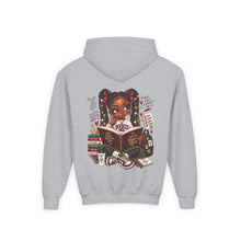 Load image into Gallery viewer, Booked for a Brighter Me Girls Hoodie | Inspirational Reading &amp; Big Dreams Youth Heavy Blend Hooded Sweatshirt
