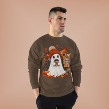Load image into Gallery viewer, Pumpkins, Leaves, Cozy Nights &amp; Coffee Fall Unisex EcoSmart® Crewneck Sweatshirt
