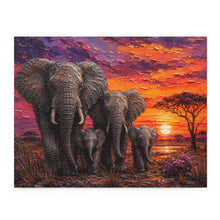 Load image into Gallery viewer, African Elephant Family Sunset Puzzle | Vibrant Safari Wildlife Art Puzzle (120, 252, 500-Piece)
