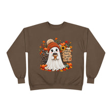 Load image into Gallery viewer, Pumpkins, Leaves, Cozy Nights &amp; Coffee Fall Unisex EcoSmart® Crewneck Sweatshirt
