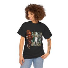 Load image into Gallery viewer, Caffeine Because Jail Is Expensive  Funny Coffee Lover Ransom Note Graphic Unisex Heavy Cotton Tee
