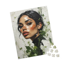 Load image into Gallery viewer, Rooted in Beauty – Botanical Woman Portrait Jigsaw Puzzle | Sage Green Textured Floral Art Puzzle (110, 252, 520, 1014-piece)
