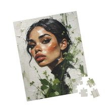 Load image into Gallery viewer, Rooted in Beauty – Botanical Woman Portrait Jigsaw Puzzle | Sage Green Textured Floral Art Puzzle (110, 252, 520, 1014-piece)
