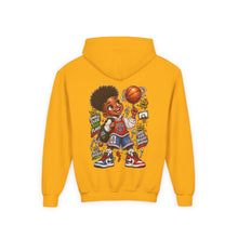 Load image into Gallery viewer, Small Dude Big Plans Boys Basketball Hoodie | Motivational Kids Graphic Youth Heavy Blend Hooded Sweatshirt
