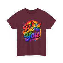 Load image into Gallery viewer, Be You Rainbow Butterfly Pride Shirt | Colorful LGBTQ+ Inspirational Unisex Heavy Cotton Tee
