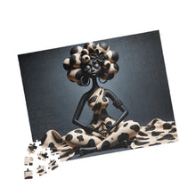 Load image into Gallery viewer, Centered &amp; Unbothered – Black Woman Meditation Jigsaw Puzzle | Afrocentric Polka Dot Art (110, 252, 520, 1014-piece)
