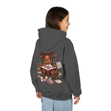Load image into Gallery viewer, Booked for a Brighter Me Girls Hoodie | Inspirational Reading &amp; Big Dreams Youth Heavy Blend Hooded Sweatshirt

