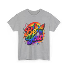 Load image into Gallery viewer, Be You Rainbow Butterfly Pride Shirt | Colorful LGBTQ+ Inspirational Unisex Heavy Cotton Tee
