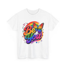 Load image into Gallery viewer, Be You Rainbow Butterfly Pride Shirt | Colorful LGBTQ+ Inspirational Unisex Heavy Cotton Tee
