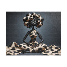 Load image into Gallery viewer, Centered &amp; Unbothered – Black Woman Meditation Jigsaw Puzzle | Afrocentric Polka Dot Art (110, 252, 520, 1014-piece)

