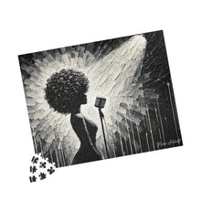 Load image into Gallery viewer, Her Moment to Shine – Black &amp; White Soulful Music Art Puzzle (110, 252, 520, 1014-piece)
