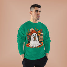 Load image into Gallery viewer, Pumpkins, Leaves, Cozy Nights &amp; Coffee Fall Unisex EcoSmart® Crewneck Sweatshirt
