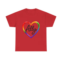 Load image into Gallery viewer, Ally Rainbow Heart Pride T-Shirt | LGBTQ+ Support &amp; Inclusion Graphic  Unisex Heavy Cotton Tee
