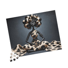 Load image into Gallery viewer, Centered &amp; Unbothered – Black Woman Meditation Jigsaw Puzzle | Afrocentric Polka Dot Art (110, 252, 520, 1014-piece)
