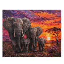 Load image into Gallery viewer, African Elephant Family Sunset Puzzle | Vibrant Safari Wildlife Art Puzzle (120, 252, 500-Piece)
