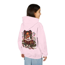 Load image into Gallery viewer, Booked for a Brighter Me Girls Hoodie | Inspirational Reading &amp; Big Dreams Youth Heavy Blend Hooded Sweatshirt
