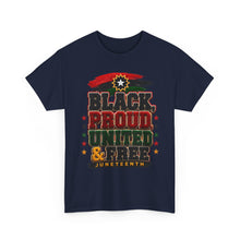 Load image into Gallery viewer, Black, Proud, United &amp; Free Chenille Patch Juneteenth Unisex Heavy Cotton Tee
