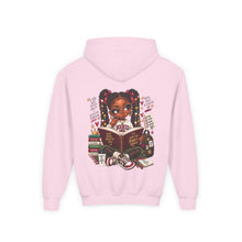 Load image into Gallery viewer, Booked for a Brighter Me Girls Hoodie | Inspirational Reading &amp; Big Dreams Youth Heavy Blend Hooded Sweatshirt
