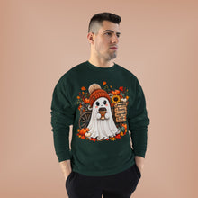 Load image into Gallery viewer, Pumpkins, Leaves, Cozy Nights &amp; Coffee Fall Unisex EcoSmart® Crewneck Sweatshirt
