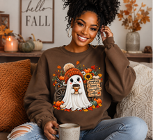Load image into Gallery viewer, Pumpkins, Leaves, Cozy Nights &amp; Coffee Fall Unisex EcoSmart® Crewneck Sweatshirt
