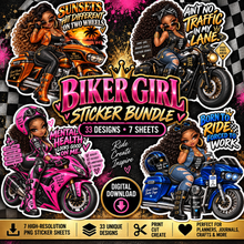 Load image into Gallery viewer, Biker Girl Sticker Bundle | 7 Printable Sticker Sheets
