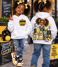 Load image into Gallery viewer, Young Boss Energy Lemonade CEO | Girls Inspirational Graphic Youth Heavy Blend Hooded Sweatshirt

